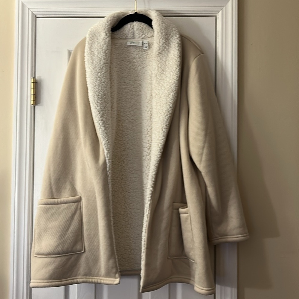 Denim & Co  Sherpa Open Front Cardigan jacket Size XL Tan
